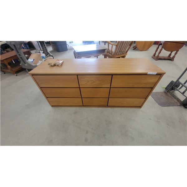 Mid-Century Modern Nine-Drawer Dresser with Tapered Legs 58”×18”×30”