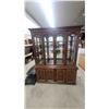 Image 1 : Dark Wood China Cabinet with Glass Shelves and Doors, Brass-Tone Handles, and More 80”×63”×19”