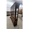 Image 2 : Dark Wood China Cabinet with Glass Shelves and Doors, Brass-Tone Handles, and More 80”×63”×19”