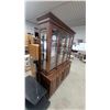 Image 7 : Dark Wood China Cabinet with Glass Shelves and Doors, Brass-Tone Handles, and More 80”×63”×19”