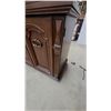Image 8 : Dark Wood China Cabinet with Glass Shelves and Doors, Brass-Tone Handles, and More 80”×63”×19”