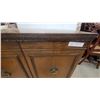 Image 4 : Traditional Two-Door Wooden liquor cabinet with Carved Frieze and Brass Ring Pulls 34”×31”×16”