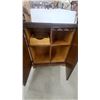 Image 6 : Traditional Two-Door Wooden liquor cabinet with Carved Frieze and Brass Ring Pulls 34”×31”×16”