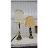 Image 1 : Two Table Lamps: One Brass Candlestick style Lamp and One Wood and Brass Lamp with Shade
