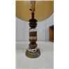 Image 2 : Two Table Lamps: One Brass Candlestick style Lamp and One Wood and Brass Lamp with Shade