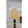 Image 4 : Two Table Lamps: One Brass Candlestick style Lamp and One Wood and Brass Lamp with Shade