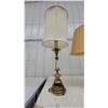 Image 5 : Two Table Lamps: One Brass Candlestick style Lamp and One Wood and Brass Lamp with Shade