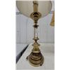 Image 6 : Two Table Lamps: One Brass Candlestick style Lamp and One Wood and Brass Lamp with Shade