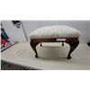 Image 1 : Carved Wood and Upholstered Bench, Floral Pattern, "LD 470” Label 16”×20”×14”