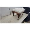 Image 3 : Carved Wood and Upholstered Bench, Floral Pattern, "LD 470” Label 16”×20”×14”
