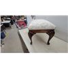 Image 4 : Carved Wood and Upholstered Bench, Floral Pattern, "LD 470” Label 16”×20”×14”