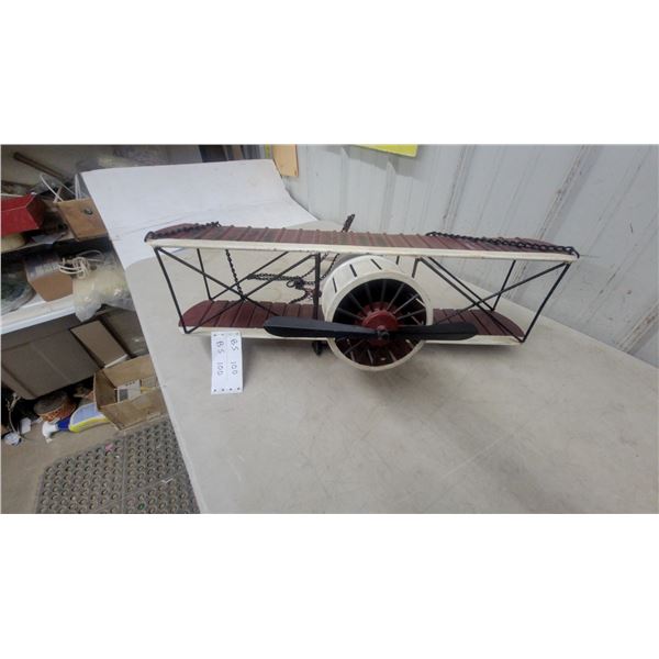 Decorative Vintage-Style Metal Biplane Model with Chain Suspension, "NR 120” Upper Wing 20” x 26”