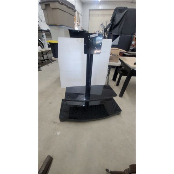 Black Modern TV Stand with Integrated VESA Mount and Two Curved Glass Shelves
