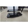 Image 3 : Black Modern TV Stand with Integrated VESA Mount and Two Curved Glass Shelves
