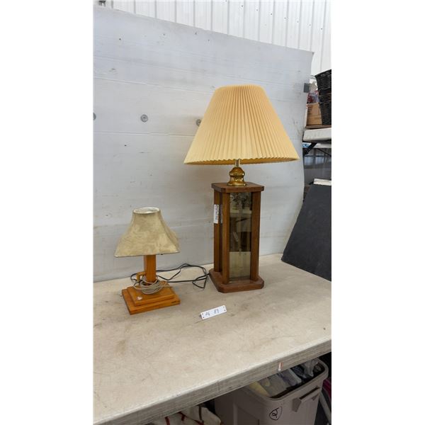 Rustic Wood Table Lamp, 15 1/2” High and Etched Glass Panel Wood Column Table Lamp with Pleated