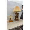 Image 1 : Rustic Wood Table Lamp, 15 1/2” High and Etched Glass Panel Wood Column Table Lamp with Pleated