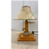 Image 2 : Rustic Wood Table Lamp, 15 1/2” High and Etched Glass Panel Wood Column Table Lamp with Pleated