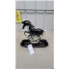 Image 1 : Vintage Black and White Glazed Ceramic Rearing Horse Lamp with Decorative Base 14.6” High 15” long