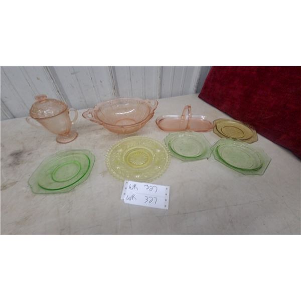 Vintage 1930s-1940s Depression Glass Lot Including Jeannette Windsor Yellow Plate