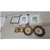 Image 1 : Assorted Framed Wall Art Including Miniature Portraits, Floral Prints, and "No Pets" Sign