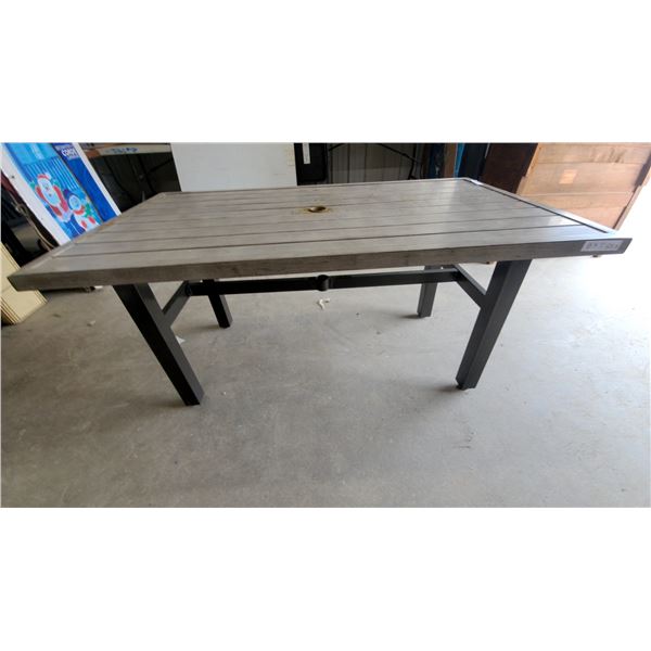 Patio Dining Table with Umbrella Hole and Black Metal Legs 26”×55”×32
