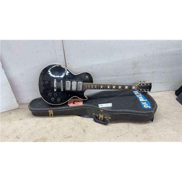Custom-Style Electric Guitar with Three Humbuckers and Hard Case with Sex Pistols Stickers and