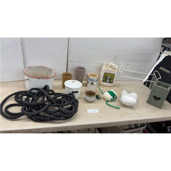 Garden Decor: Enamel Pot, Ceramic Planters, Citrolite Citronella Lamp Oil, (25 %) Expandable Hose