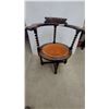 Image 1 : Antique Carved Wood Corner Chair with Orange Upholstered Seat