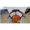 Image 3 : Antique Carved Wood Corner Chair with Orange Upholstered Seat