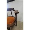 Image 4 : Antique Carved Wood Corner Chair with Orange Upholstered Seat