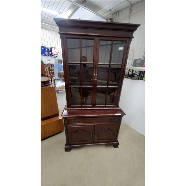 Gibbard Dark Wood China Cabinet with Glass Doors and Brass Handles, 77”×40”×20”