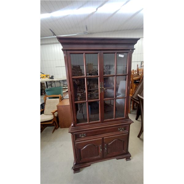 Gibbard Corner Dark Wood China Cabinet with Glass Doors and Lower Cabinets 77”×40”×22” lights up