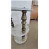 Image 3 : Three-Tiered Marble and Ornate Metal Side Table 26” High 15” diameter