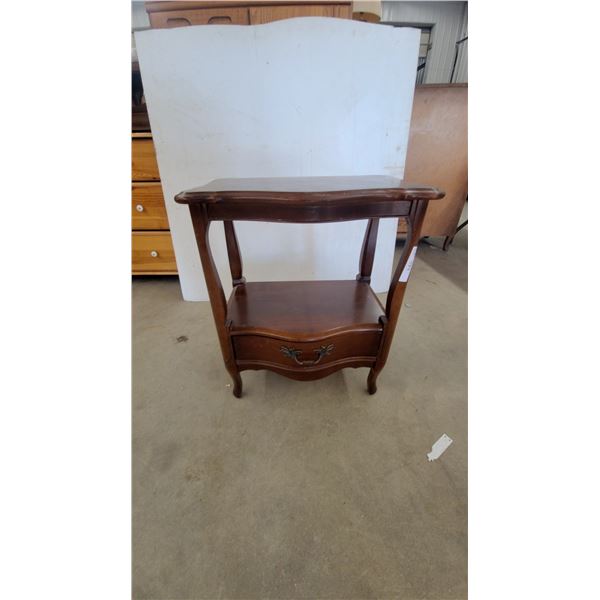 French Provincial Style End Table with Drawer and Lower Shelf 26”×22”×14”