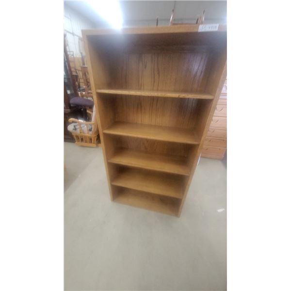 Oak Bookcase with Five Shelves and Four-Compartment Top Shelf 64”×34”×12”