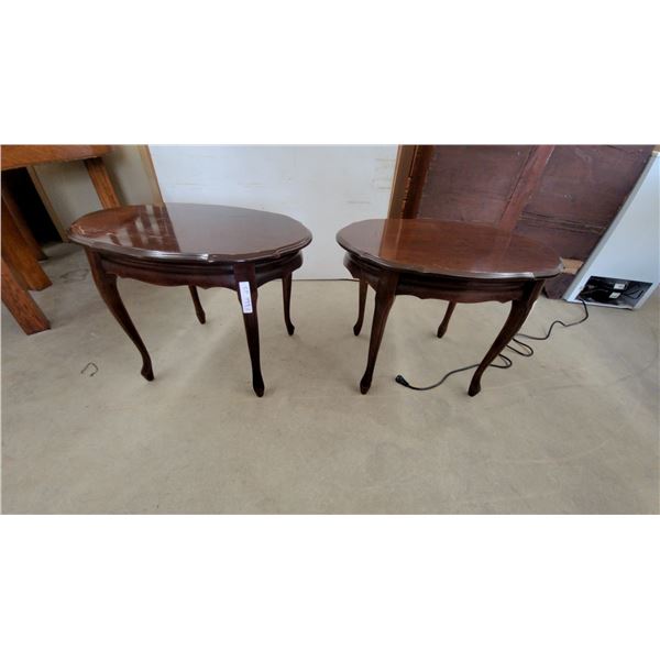 Two Oval Wood Side Tables, 20”×21”×28”