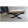 Image 1 : Beige Upholstered Bench /ottoman with Dark Wood X-Base 17”×28”×19”