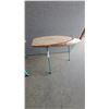 Image 4 : Handmade Live-Edge Birch Slice Side Tables with Turquoise Rebar Legs, Set of 3