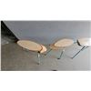 Image 6 : Handmade Live-Edge Birch Slice Side Tables with Turquoise Rebar Legs, Set of 3