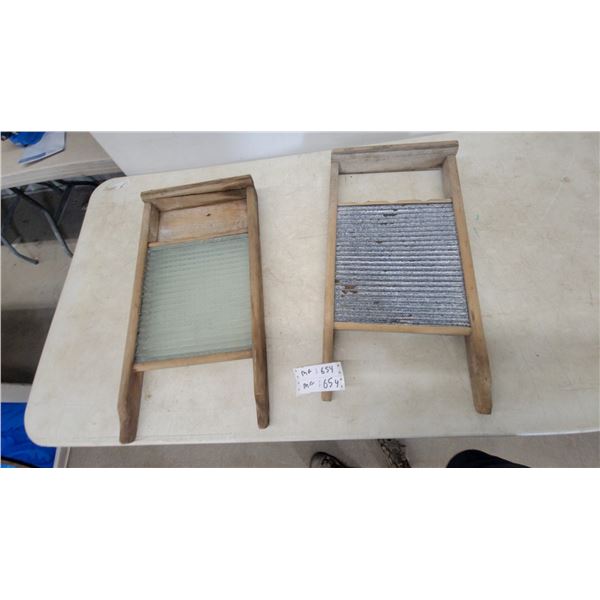 Two Antique Washboards: One with Glass Rubbing Surface, One with Metal Rubbing Surface