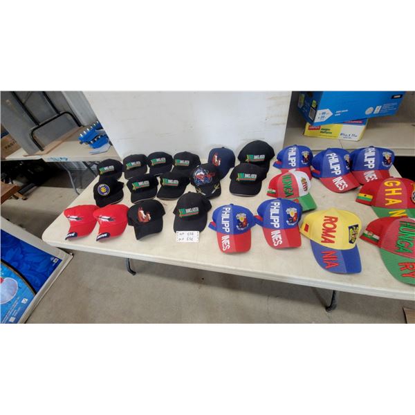 24 Assorted Souvenir Baseball Caps Featuring Philippines, Hungary, Ghana, Romania, Bangladesh and