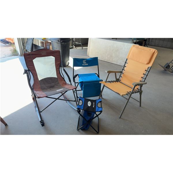 Ford "Play It Cool" Collapsible Cooler Stool with Tag and 3 Fold up Lawn Chairs