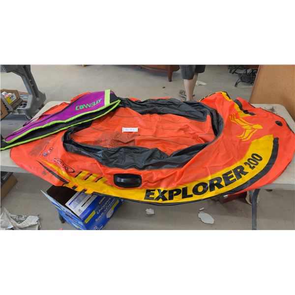 Intex Explorer 200 Inflatable Boat (Small hole on bottom, Pictured) and Connelly Performance Skis