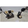 Image 1 : Two Vintage-Style Rotary Telephones: Candlestick and Cradle Phones, Black and Gold-Tone Accents