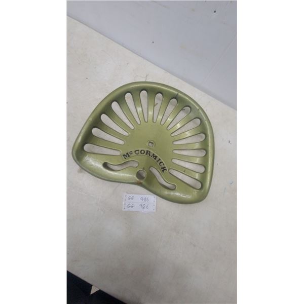 McCormick Tractor Seat, Cast Iron, Slatted, Green Paint