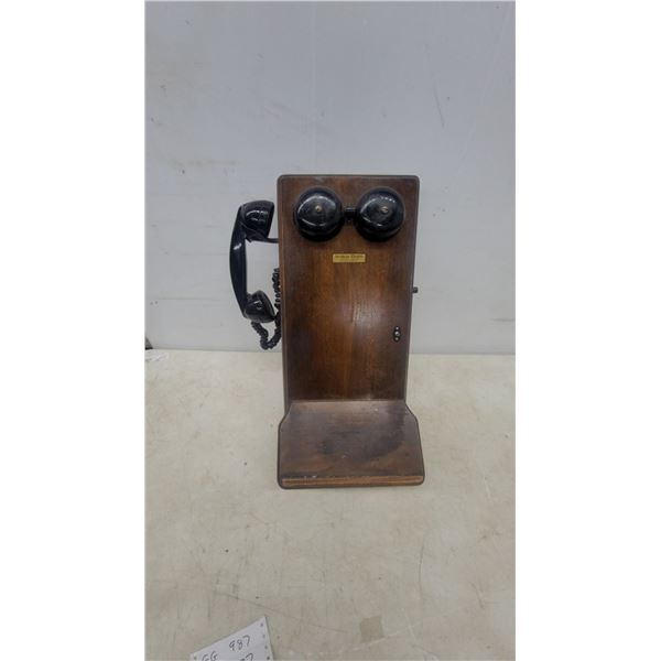 Northern Electric Wall-Mount Telephone, Wood Case, Handset, Crank, and Dual Bells