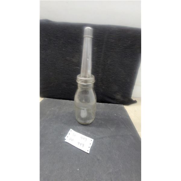 Vintage Glass and Metal Oill jar with Spout and Screw-On Lid with cap