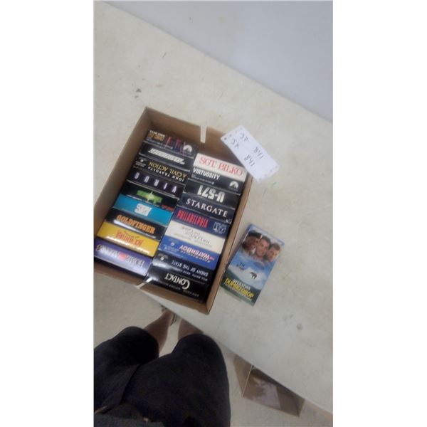 Box of 18 VHS Tapes Including Stargate, Contact, Home Alone 3, Goldfinger, Virus