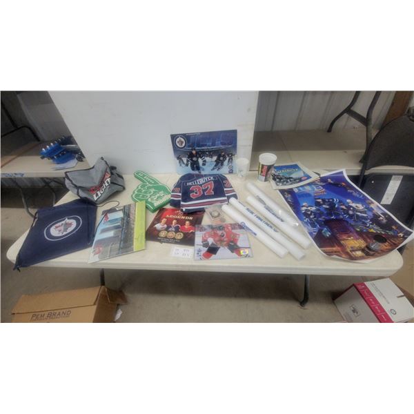 Winnipeg Jets Memorabilia Lot: Jersey, Foam Fingers, Posters, Cups