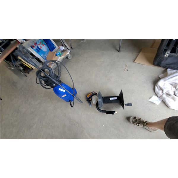 Simoniz Electric Pressure Washer, Wagner Paint Sprayer, and retractor reel for air hose
